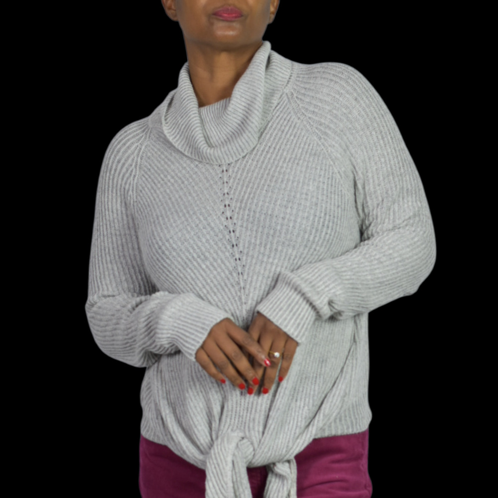 Anthropologie Moth Cowl Neck Top Grey Cashmere Blend Ribbed Long Sleeves Small